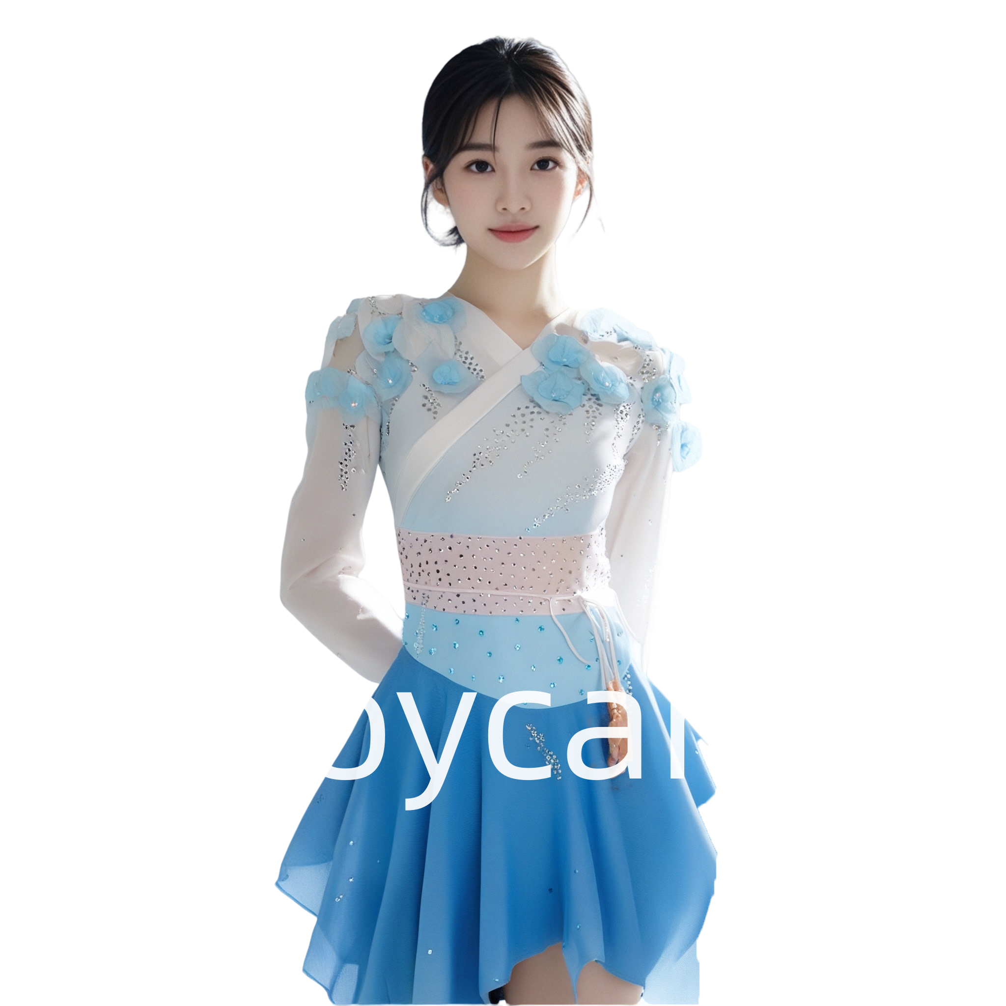 Joycan Ice Skating Dress Blue Long Sleeves Elegant JSK263
