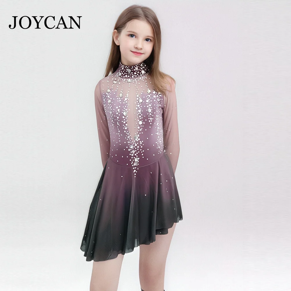 JoyCan Figure Skating Dress Girls Women Purple Spandex Elegant Dance Wear for Competitiion