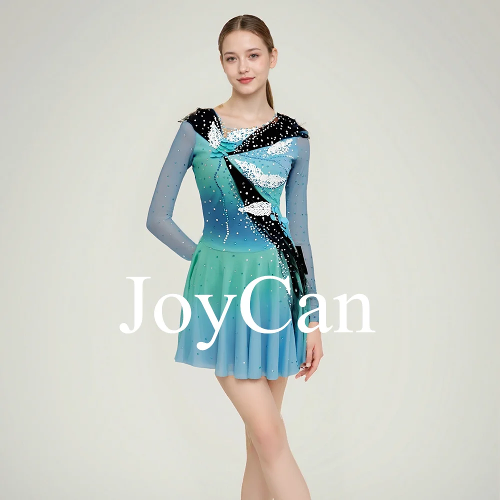 JoyCan Women's High-Low Spandex Stretch Yarn Skating Dress with Zipper Back Figure & Ballroom Ice Skating Skirt High Ela