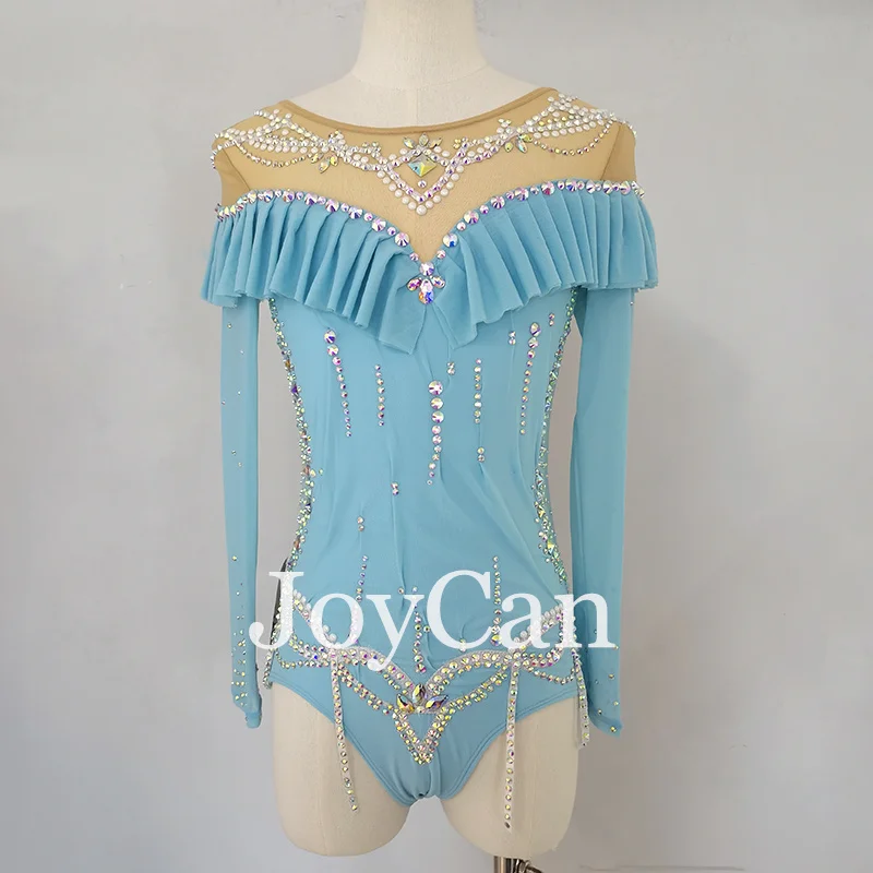 JoyCan Rhthmic Gymnastics Leotards Girls Women Light Blue Spandex Elegant Dance Wear for Competitiion