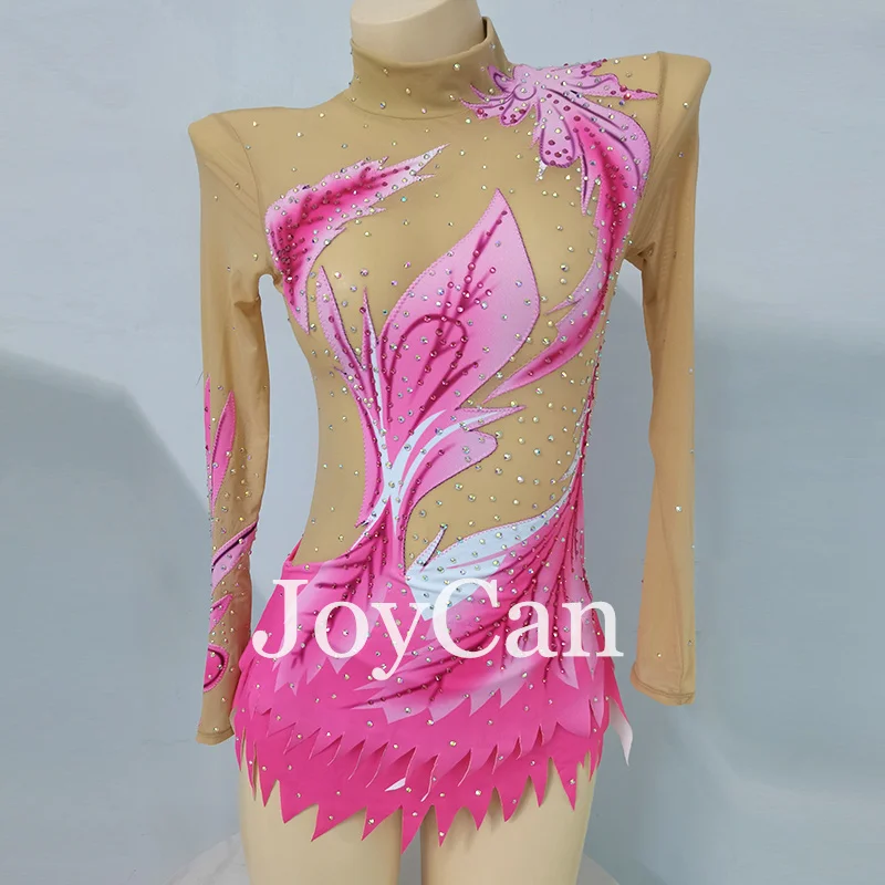 JoyCan Rhthmic Gymnastics Leotards Girls Women Pink Spandex Elegant Dance Wear for Competitiion