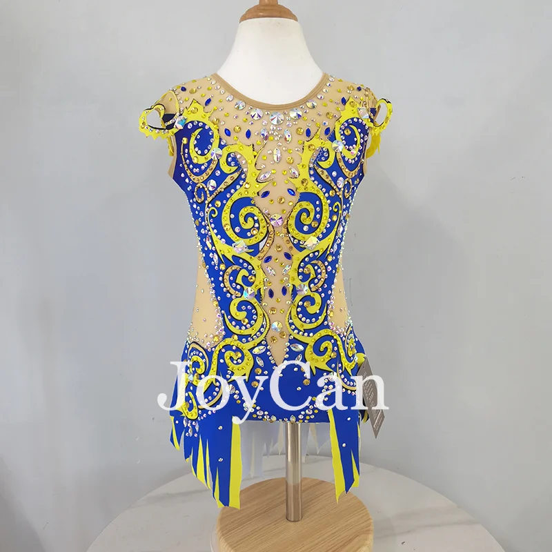 JoyCan Rhthmic Gymnastics Leotards Girls Women Blue Spandex Elegant Dance Wear for Competitiion