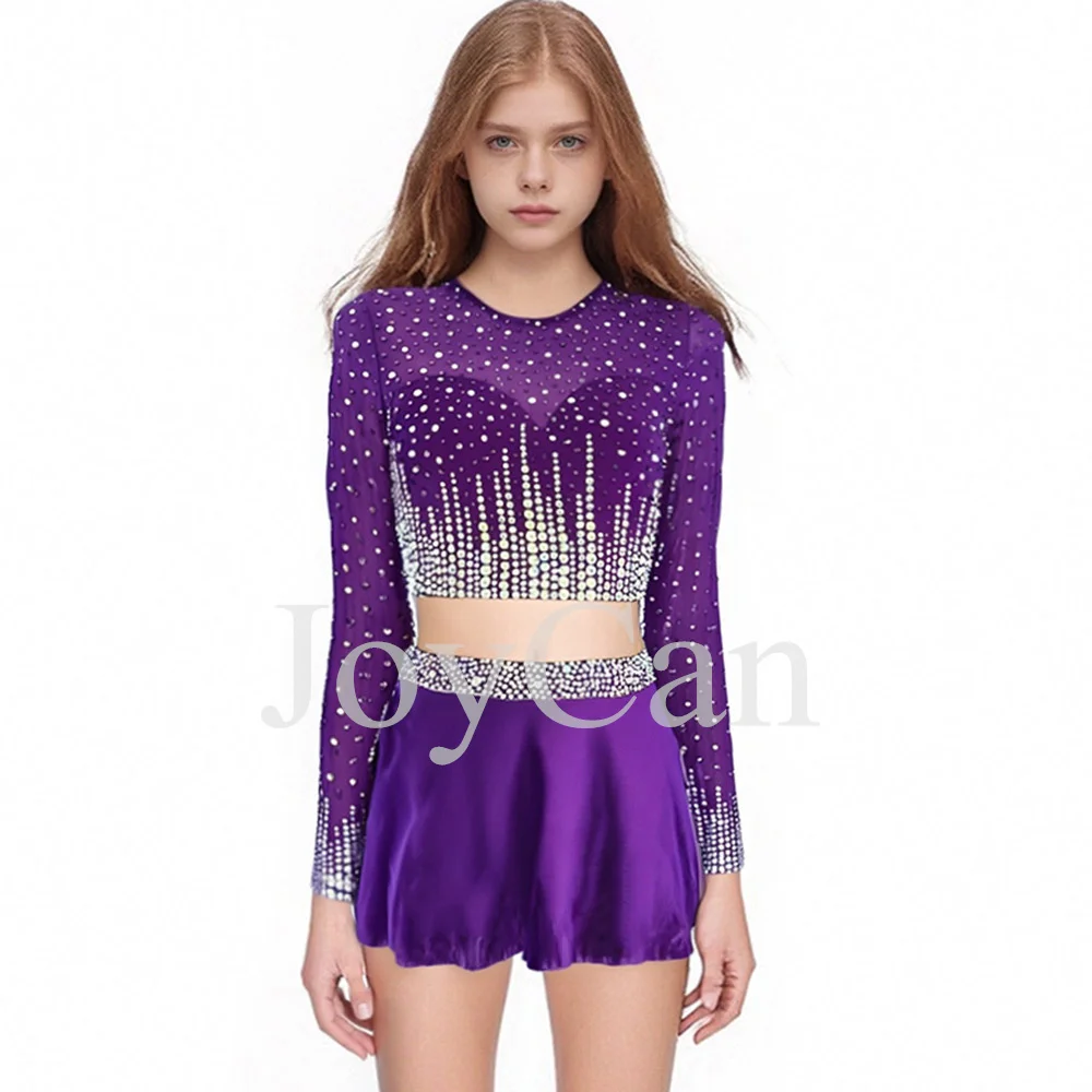 JoyCan Ice Figure Skating Dress Girls Purple Spandex Stretchy Competition Dance Wear Customized