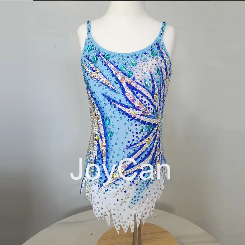 JoyCan Rhthmic Gymnastics Leotards Girls Women Blue Spandex Elegant Dance Wear for Competitiion