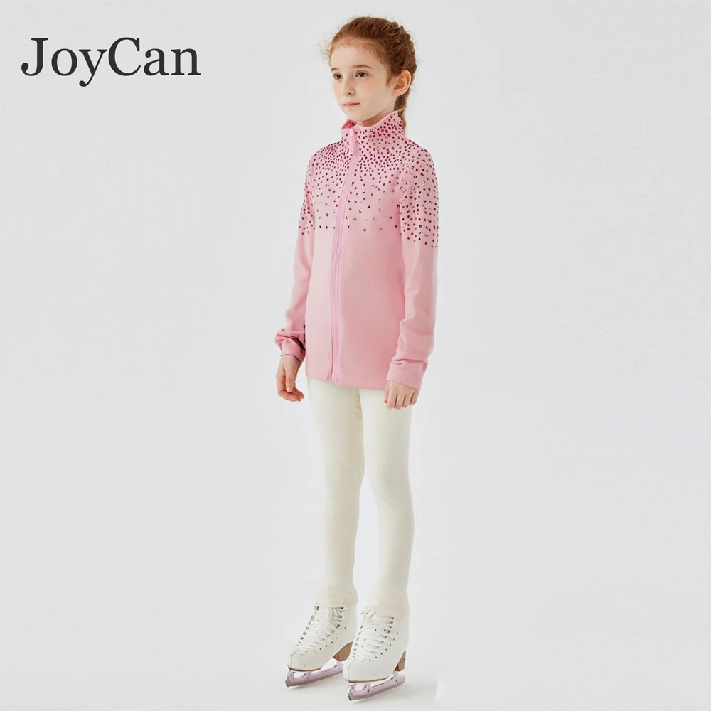 JoyCan Ice Figure Skating Jackets Girls Pink with Stones Training Practice Fleece Customized