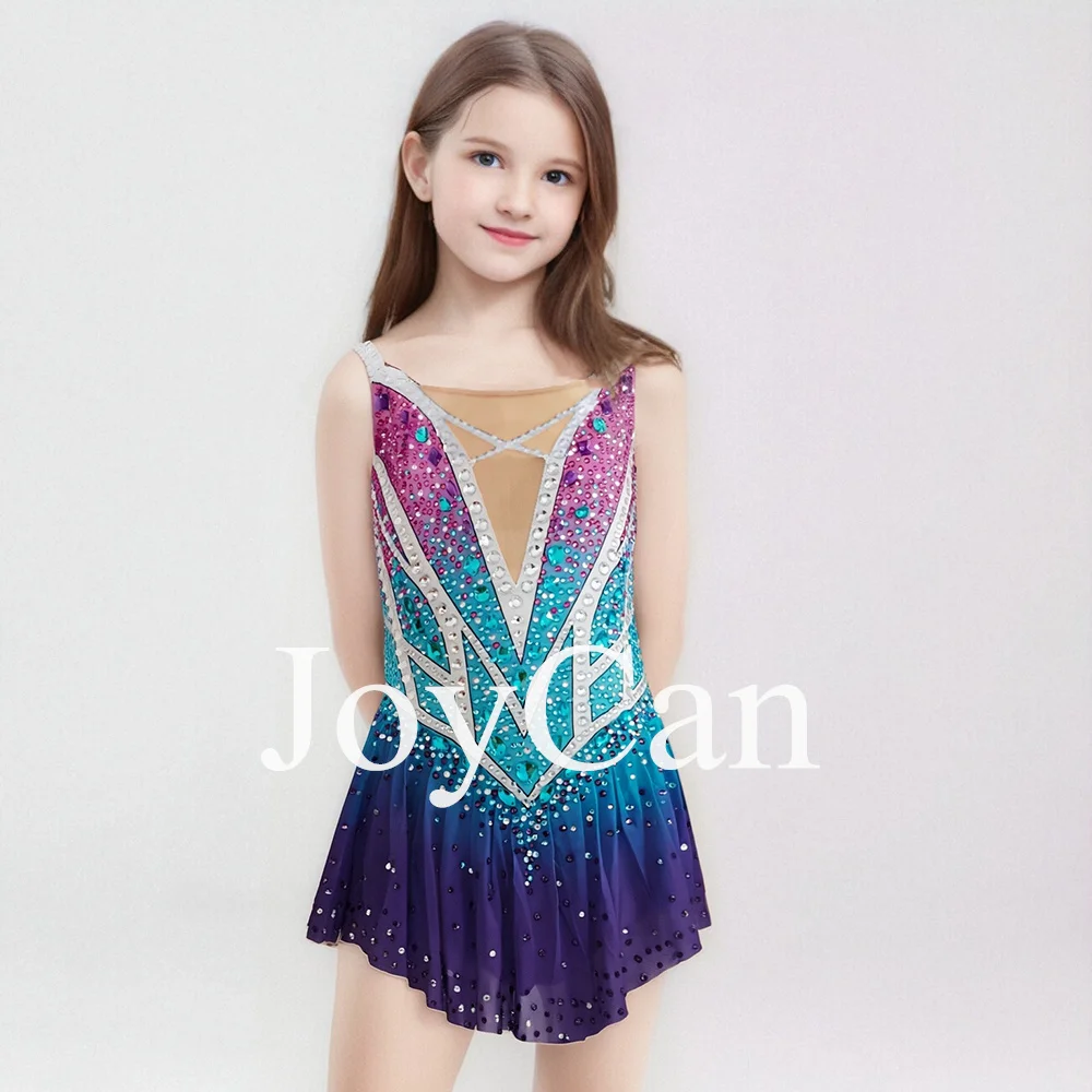 JoyCan Rhthmic Gymnastics Leotards Girls Women Blue Spandex Elegant Dance Wear for Competitiion