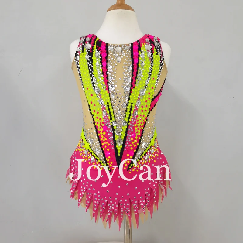 JoyCan Rhthmic Gymnastics Leotards Girls Women Pink Spandex Elegant Dance Wear for Competitiion