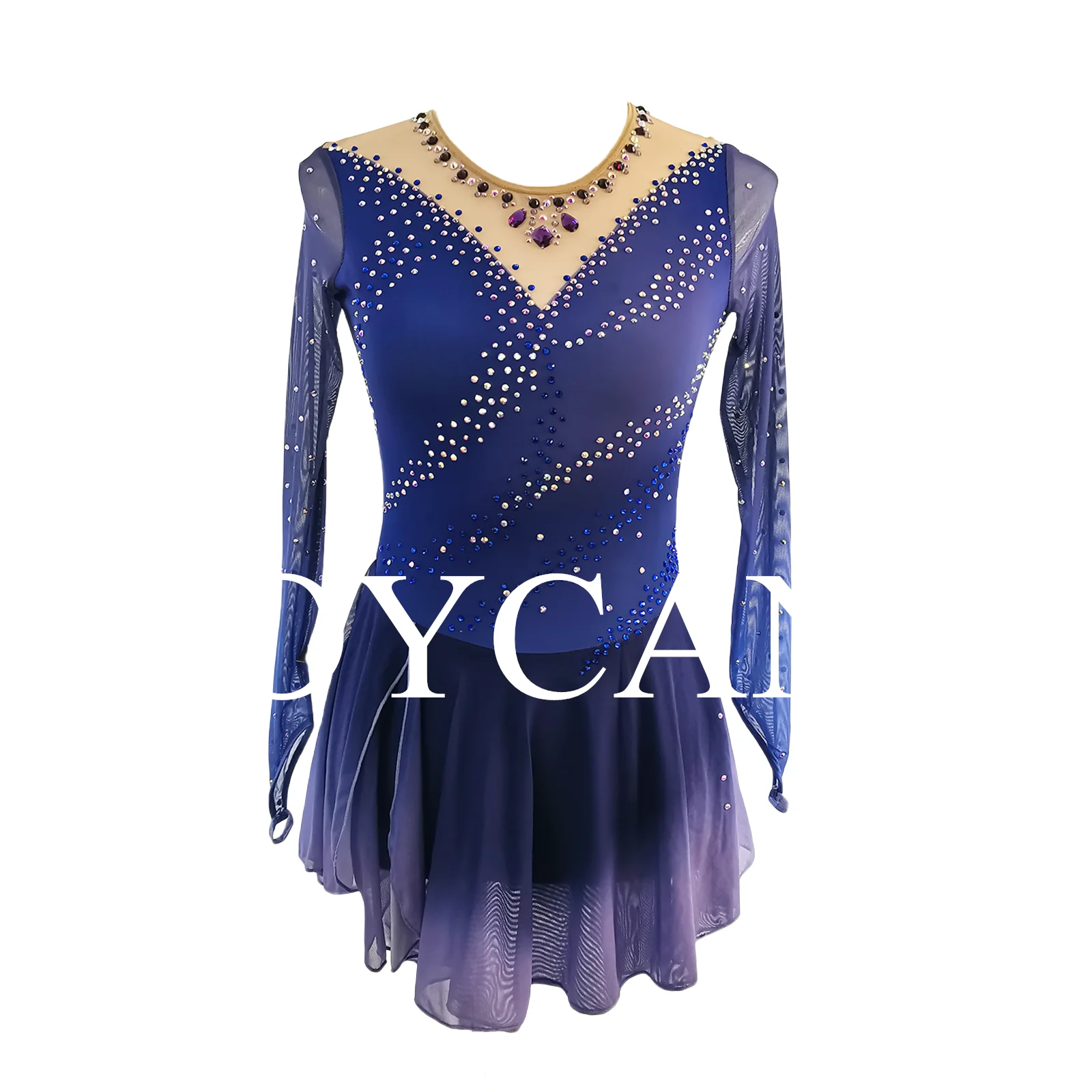 Ice Figure Skating Dress for Girls Blue Spanex Stretchy Competition Dance Wear Customized