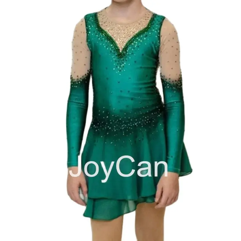 JoyCan Ice Figure  Skating  Dress Girls Green Spandex Stretchy Competition Dance Wear Customized