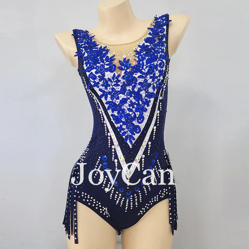 JoyCan Rhthmic Gymnastics Leotards Girls Women Blue Spandex Elegant Dance Wear for Competitiion