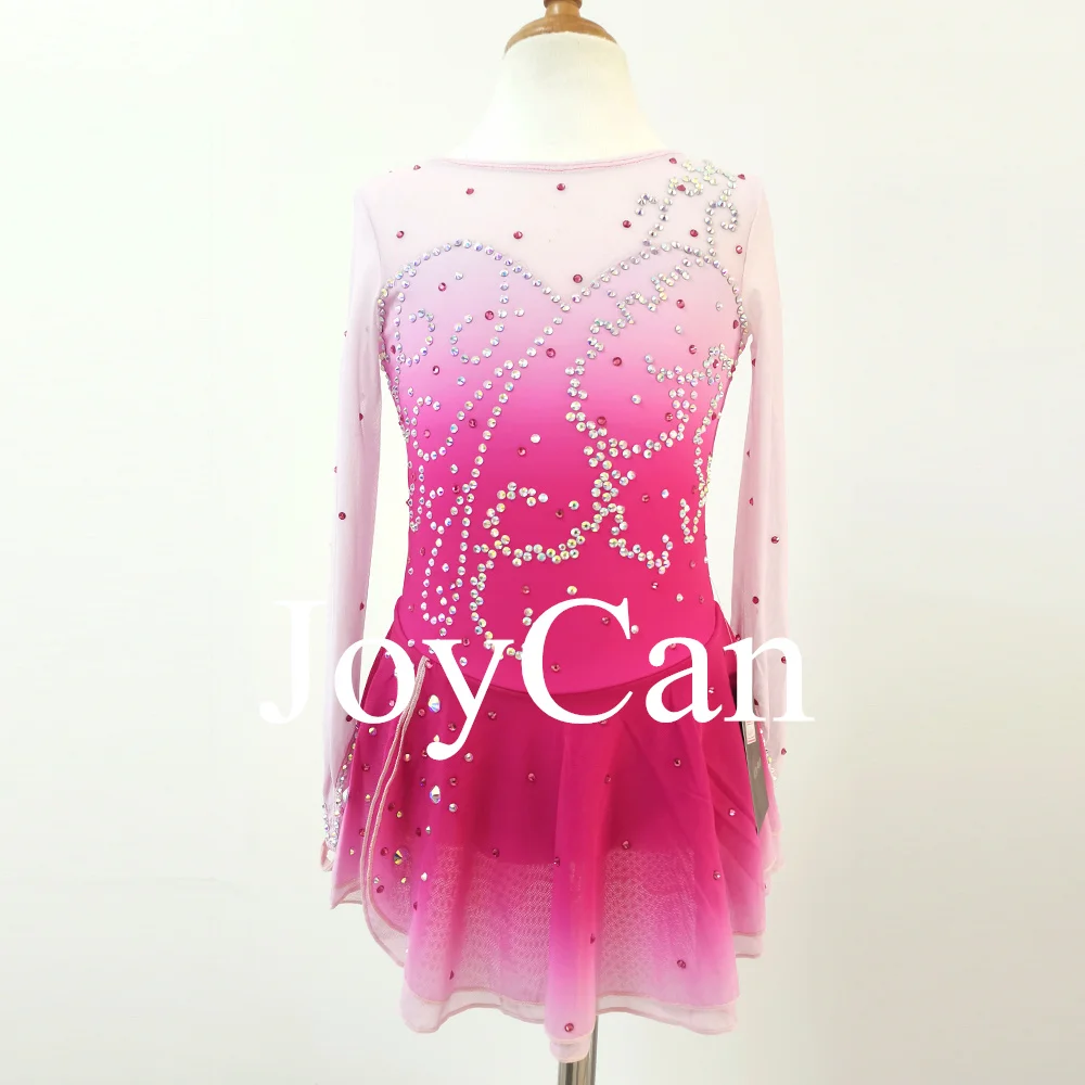 Ice Figure Skating Dress for Girls Pink Spanex Stretchy Competition Dance Wear Customized