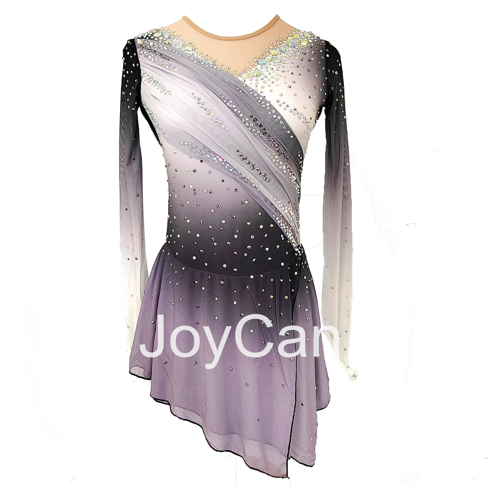 JoyCan Ice Figure  Skating  Dress Girls Grey Spandex Stretchy Competition Dance Wear Customized