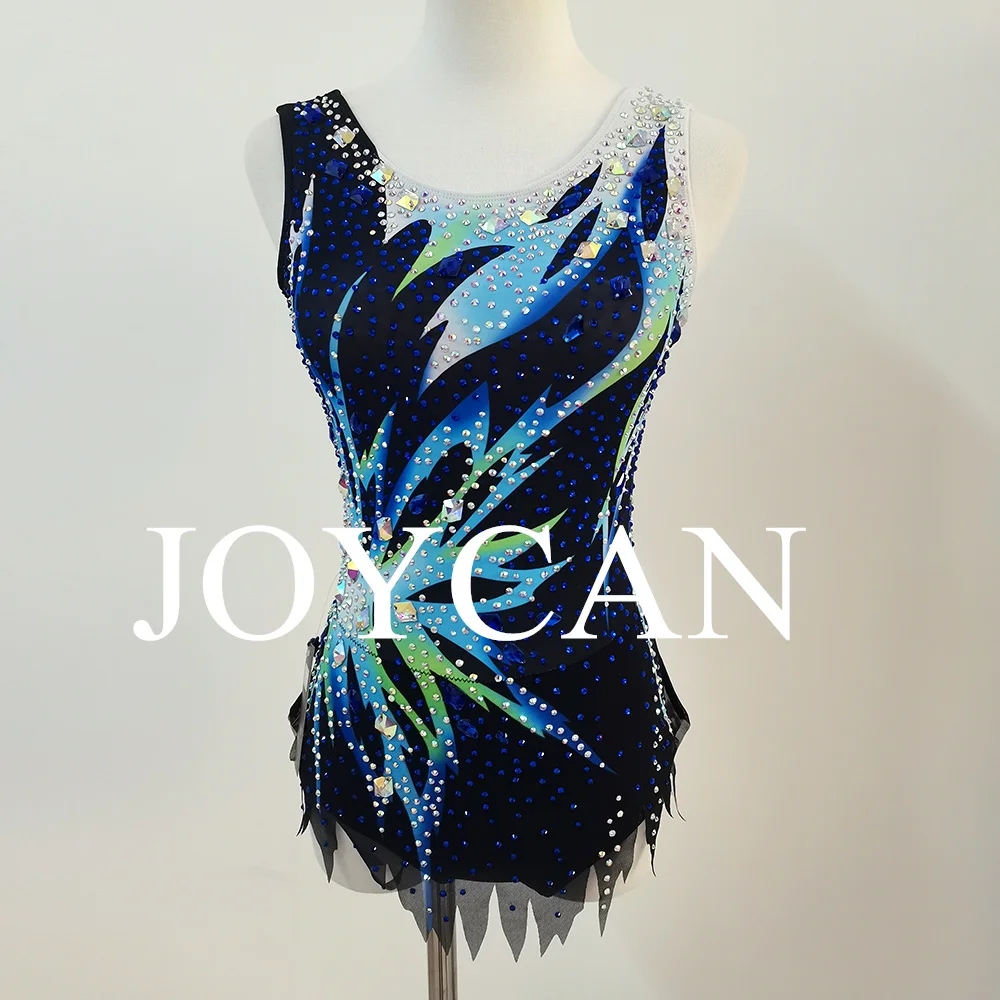 JoyCan Rhthmic Gymnastics Leotards Girls Women Blue Spandex Elegant Dance Wear for Competitiion