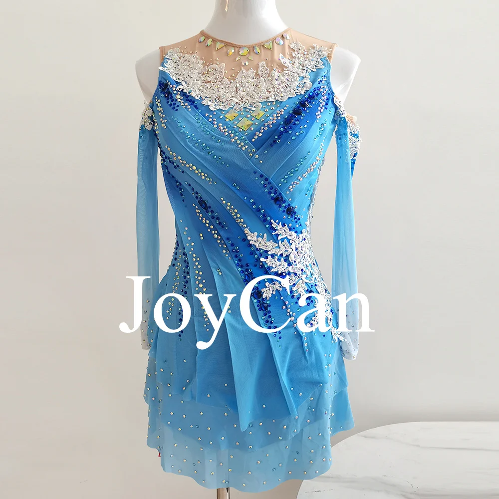 JoyCan Girls Ice Figure Skating Dress Long Sleeves Spandex Mesh Ballroom Performance Wear Latin Dance Costume