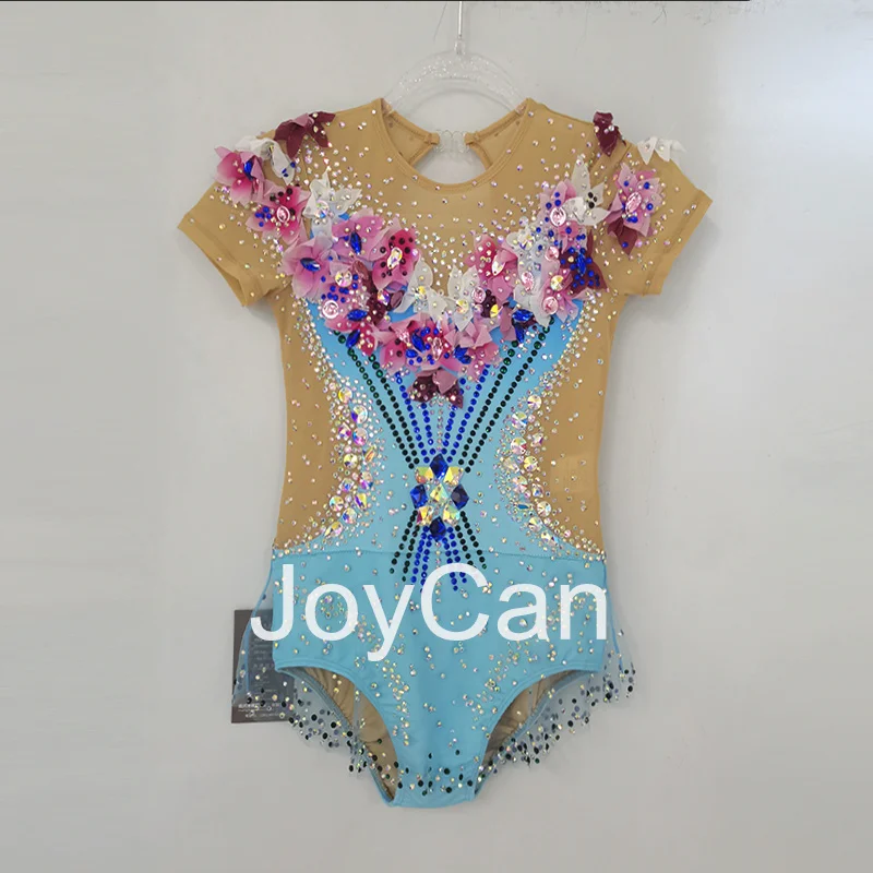 JoyCan Rhthmic Gymnastics Leotards Girls Women Blue Spandex Elegant Dance Wear for Competitiion
