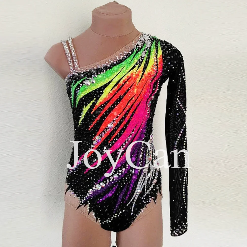 JoyCan Rhthmic Gymnastics Leotards Girls Women Black Spandex Elegant Dance Wear for Competitiion