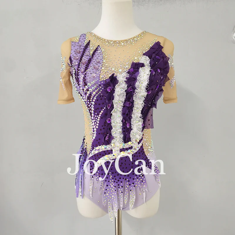 JoyCan Rhthmic Gymnastics Leotards Girls Women Purple Spandex Elegant Dance Wear for Competitiion