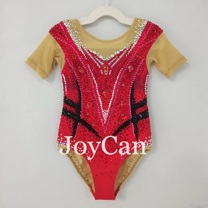 JoyCan Rhthmic Gymnastics Leotards Girls Women Red Spandex Elegant Dance Wear for Competitiion