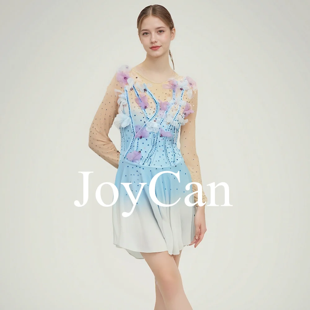 JoyCan Figure skating dress Girls Women Light Blue Spandex Elegant Dance Wear for Competitiion
