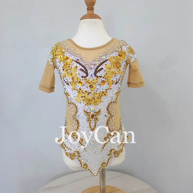 JoyCan Rhthmic Gymnastics Leotards Girls Women White Spandex Elegant Dance Wear for Competitiion