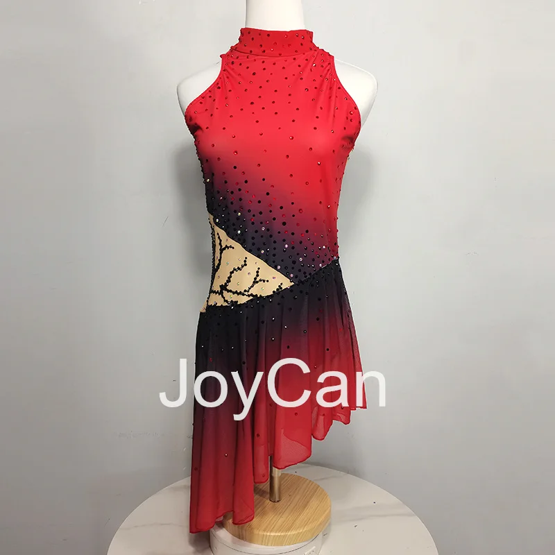 JoyCan Ice Figure  Skating  Dress Girls Red Spandex Stretchy Competition Dance Wear Customized