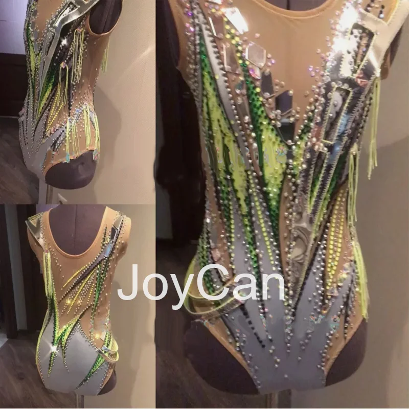 JoyCan Rhthmic Gymnastics Leotards Girls Women Grey Spandex Elegant Dance Wear for Competitiion