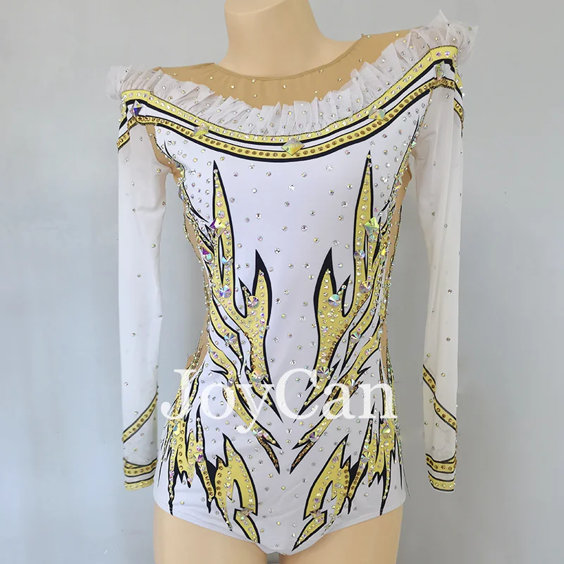 JoyCan Rhthmic Gymnastics Leotards Girls Women White Spandex Elegant Dance Wear for Competitiion