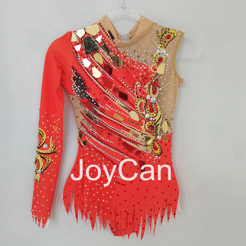 JoyCan Rhthmic Gymnastics Leotards Girls Women Red Spandex Elegant Dance Wear for Competitiion