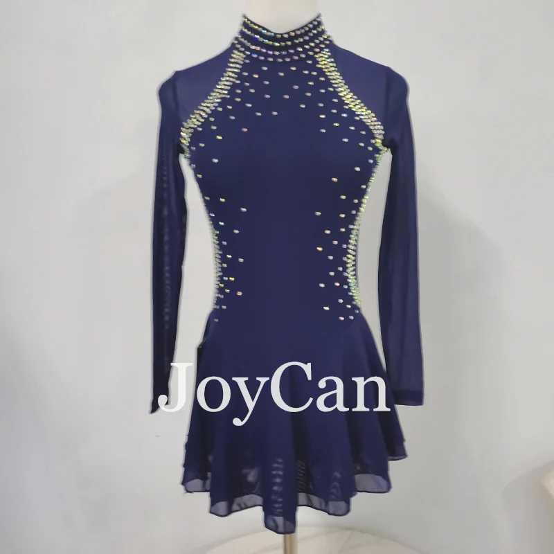 JoyCan Ice Figure  Skating  Dress Girls Blue Spandex Stretchy Competition Dance Wear Customized