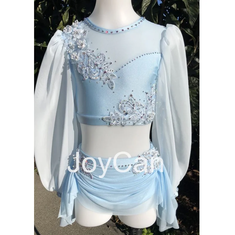 JoyCan Lyrical Dance Dress Light Blue  Jazz Dance Costume Pole Dancing Clothes Girl Performance Training