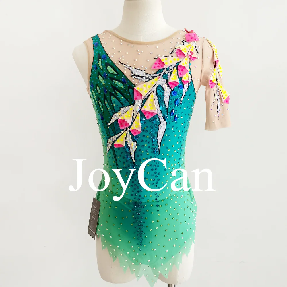 JoyCan Rhthmic Gymnastics Leotards Girls Women Green Spandex Elegant Dance Wear for Competitiion