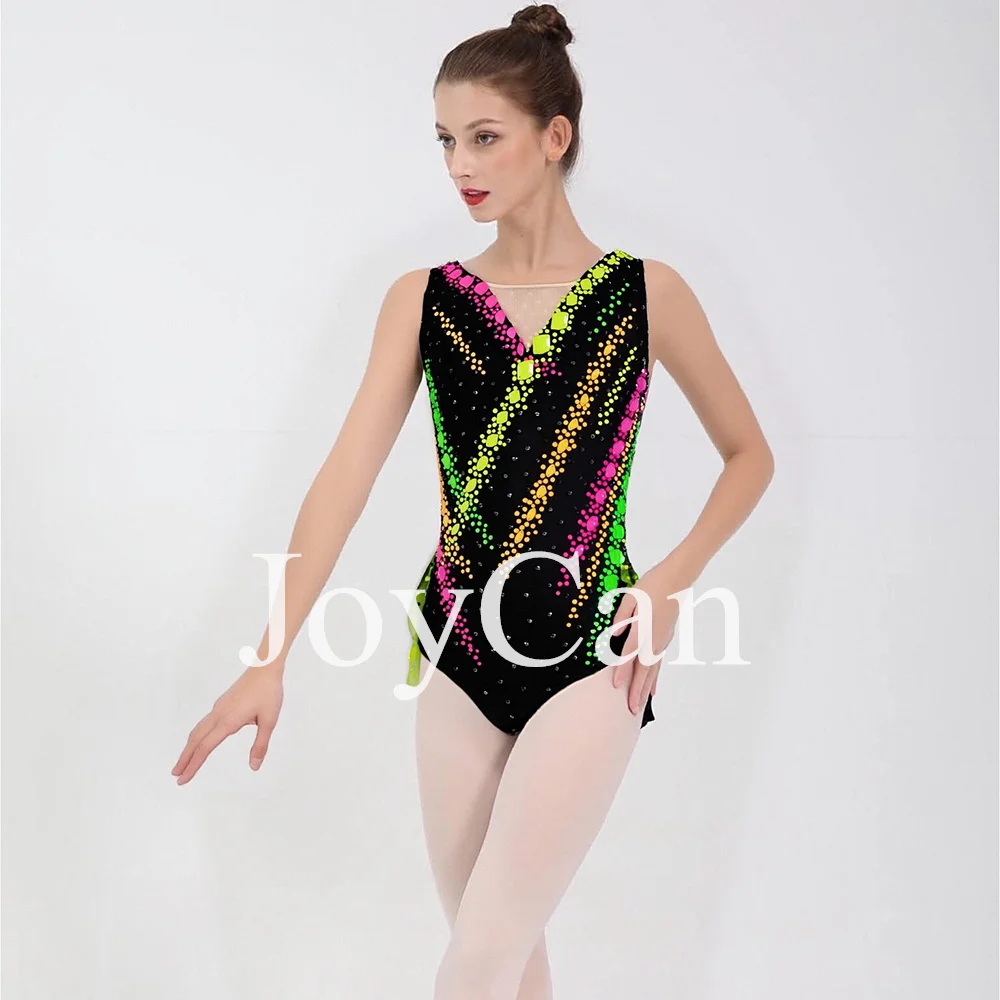 Artistic Gymnastics Leotards Black Spandex Unitards High Elasticity Breathable Diamond Look Rhythmic Gymnastic Costumes