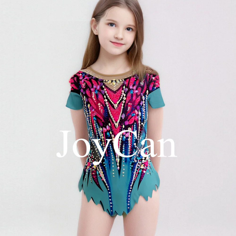 JoyCan Rhthmic Gymnastics Leotards Girls Women Blue Spandex Elegant Dance Wear for Competitiion