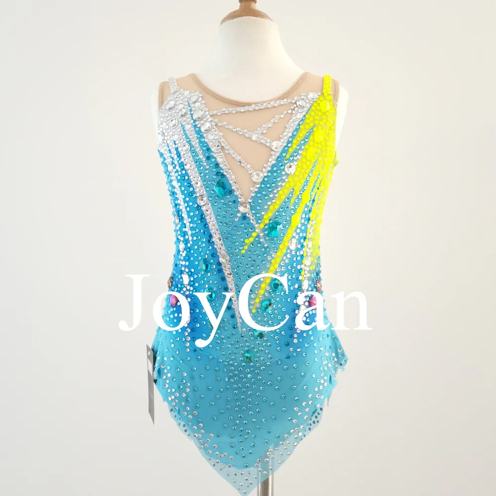 JoyCan Rhthmic Gymnastics Leotards Girls Women Blue Spandex Elegant Dance Wear for Competitiion