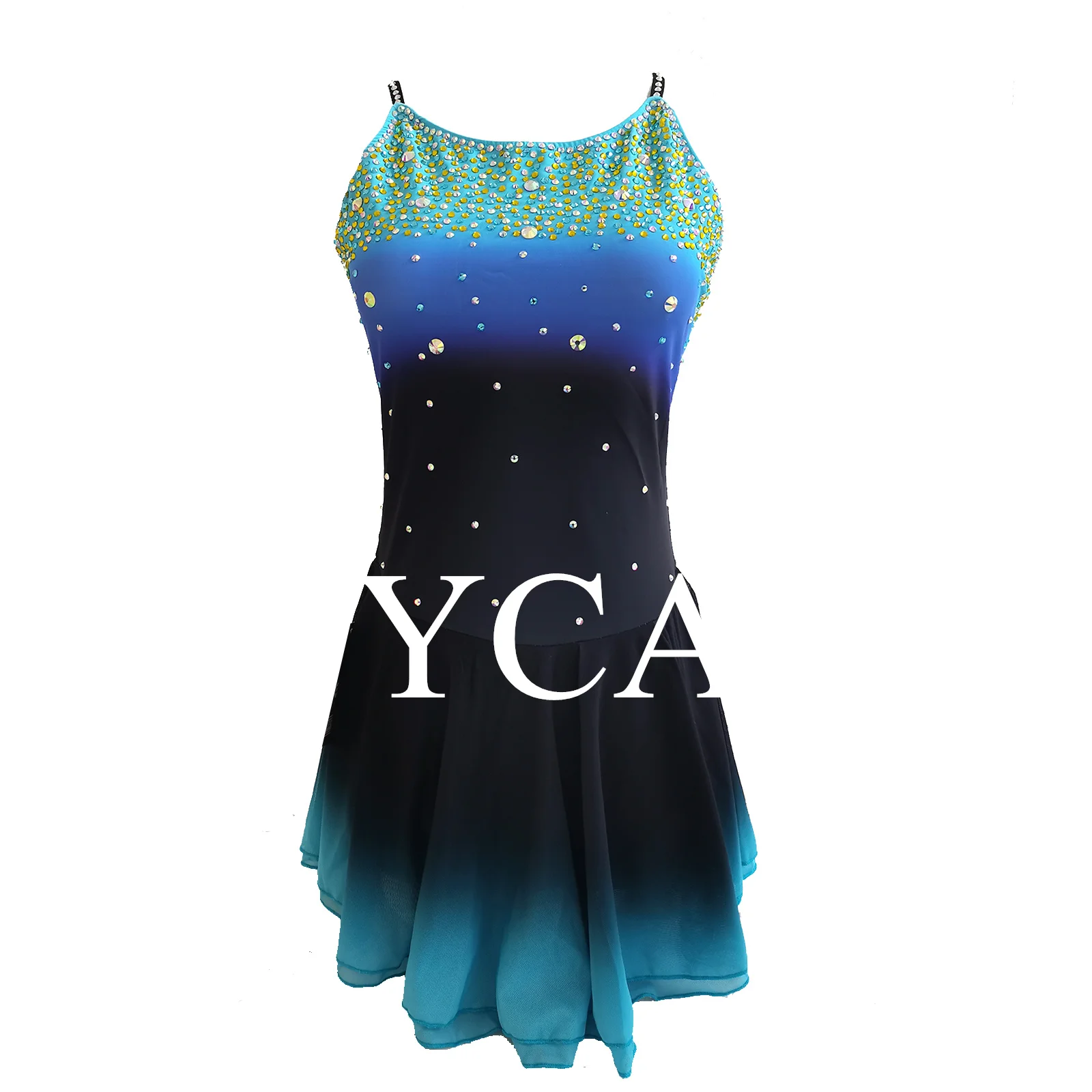 JoyCan Ice Figure  Skating  Dress Girls Blue And Green Spandex Stretchy Competition Dance Wear Customized