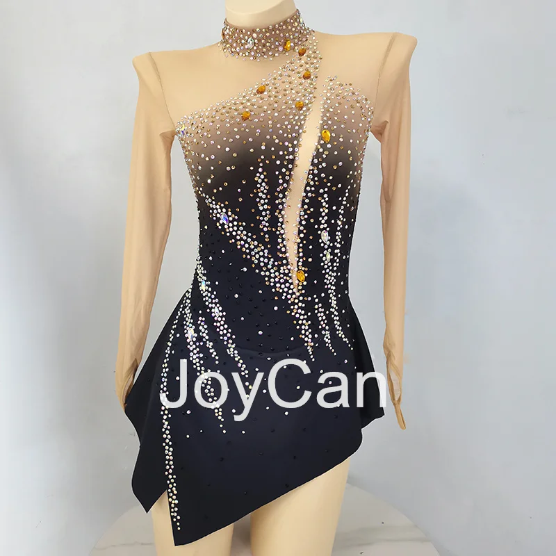 JoyCan Ice Figure Skating Dress Girls Black Spandex Stretchy Competition Dance Wear Customized