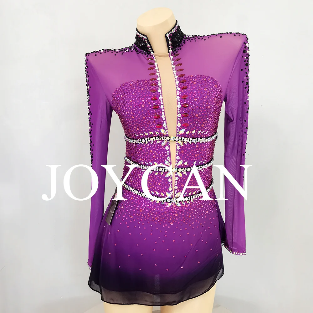 JoyCan Ice Figure Skating  Dress Girls Purple Spandex Stretchy Competition Dance Wear Customized