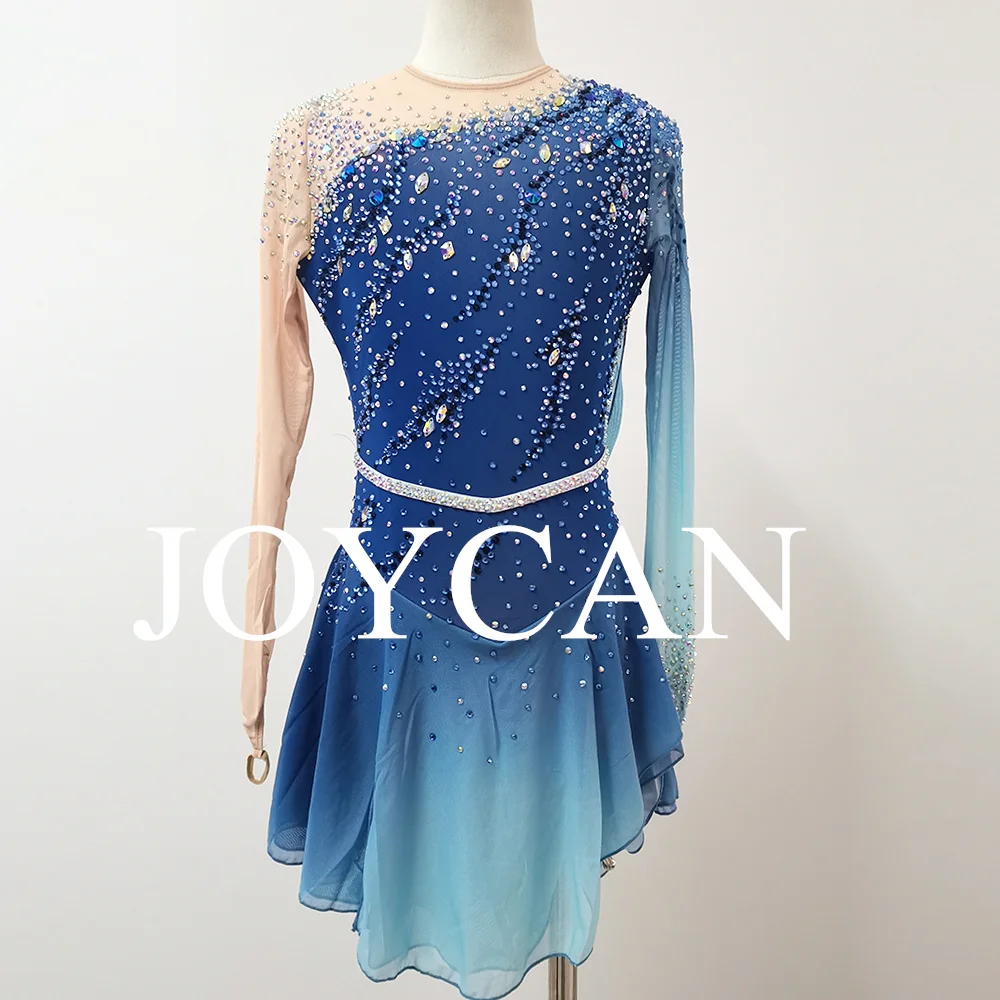 JoyCan Ice Figure Skating Dress Girls Navy Spandex Stretchy Competition Dance Wear Customized