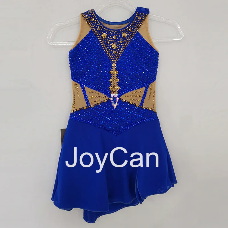 JoyCan Ice Figure  Skating  Dress Girls Blue Spandex Stretchy Competition Dance Wear Customized