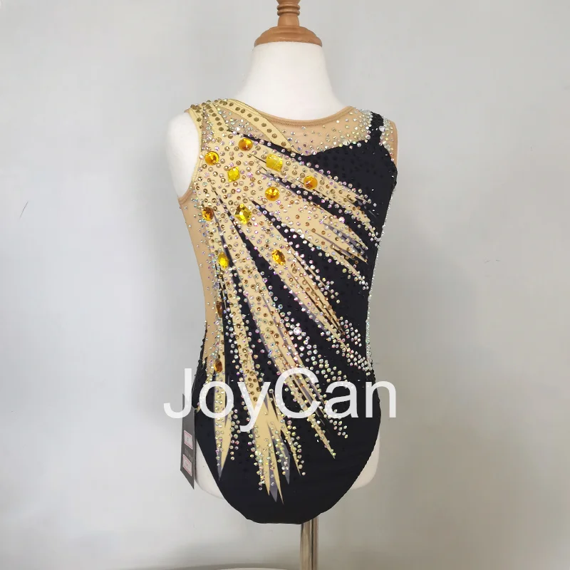 JoyCan Rhthmic Gymnastics Leotards Girls Women Gold Spandex Elegant Dance Wear for Competitiion