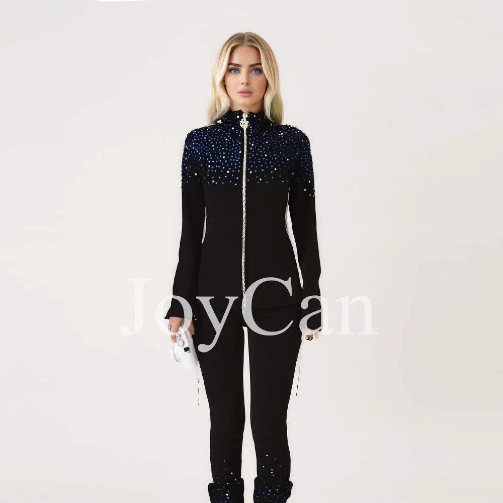 JoyCan Ice Figure Skating Pants Girls Blue Training with Stones Practice Fleece Customized