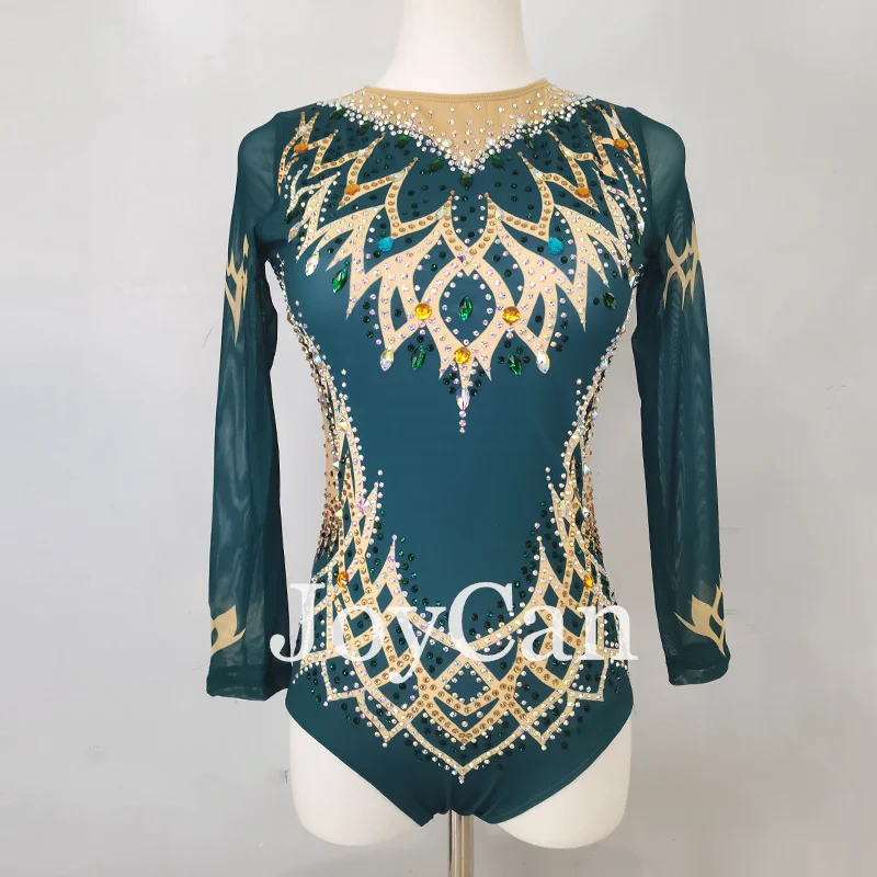 JoyCan Rhthmic Gymnastics Leotards Girls Women Green Spandex Elegant Dance Wear for Competitiion