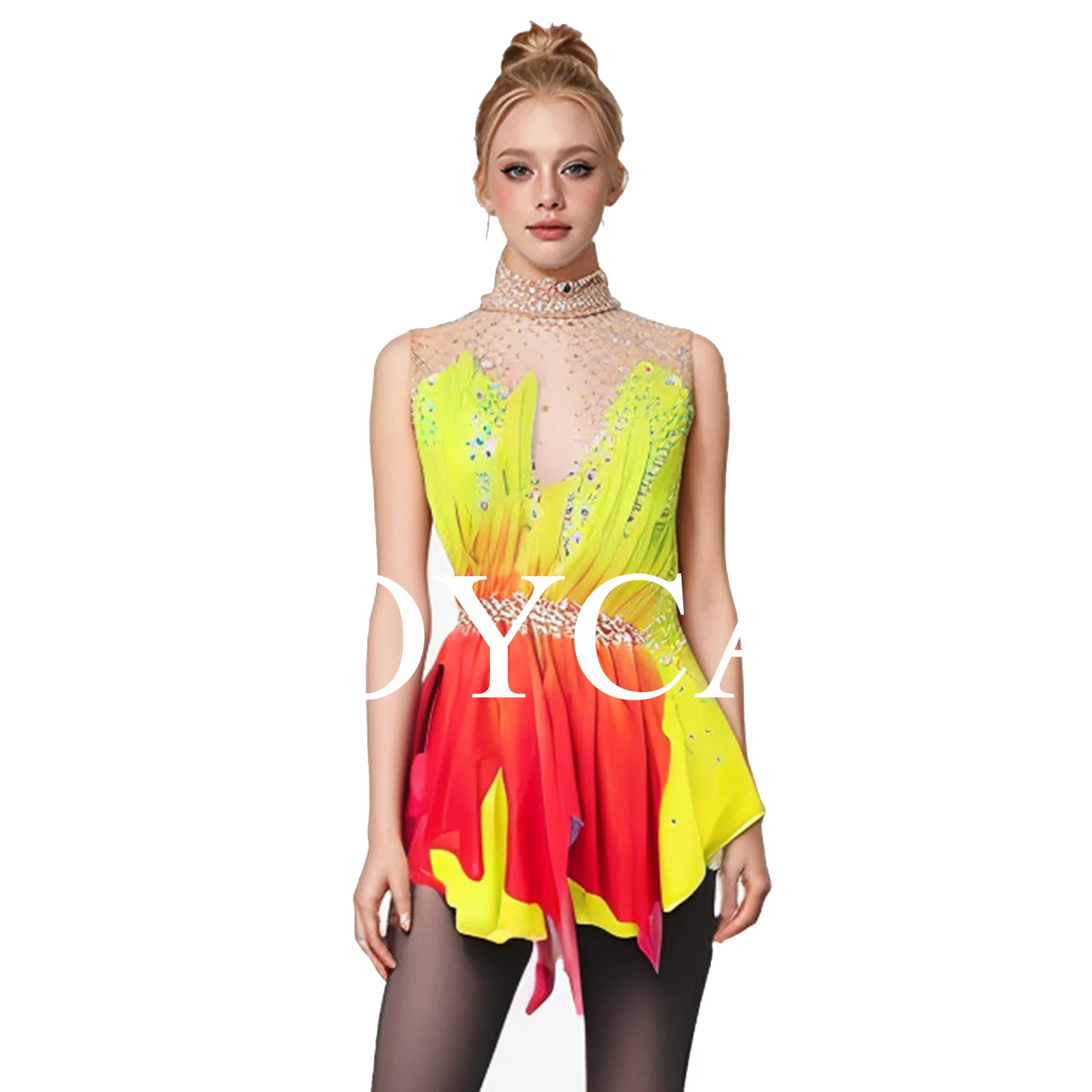 JoyCan Ice Figure Skating Dress Girls Yellow Spandex Stretchy Competition Dance Wear Customized