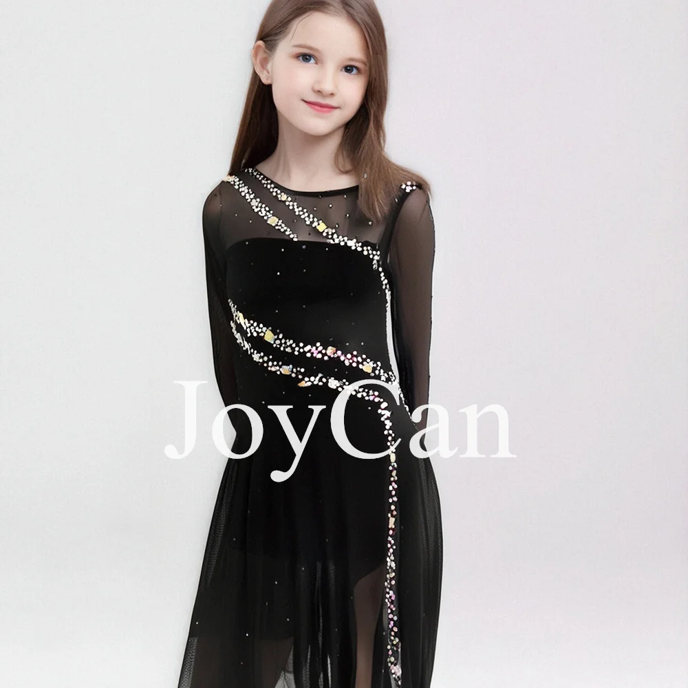 JoyCan Ice Figure Skating Dress Girls Black Spandex Stretchy Competition Dance Wear Customized