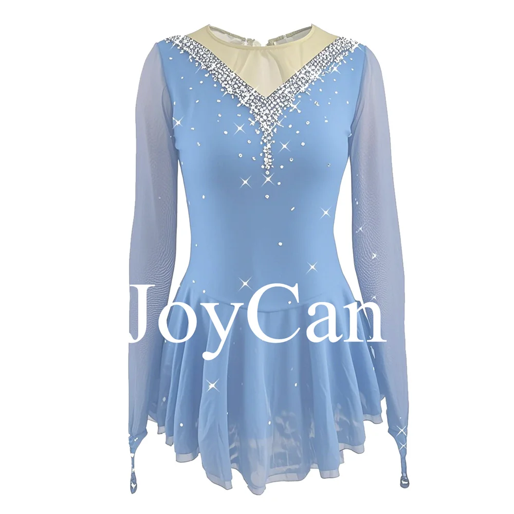 Ice Figure Skating Dress for Girls Blue Spanex Stretchy Competition Dance Wear Customized