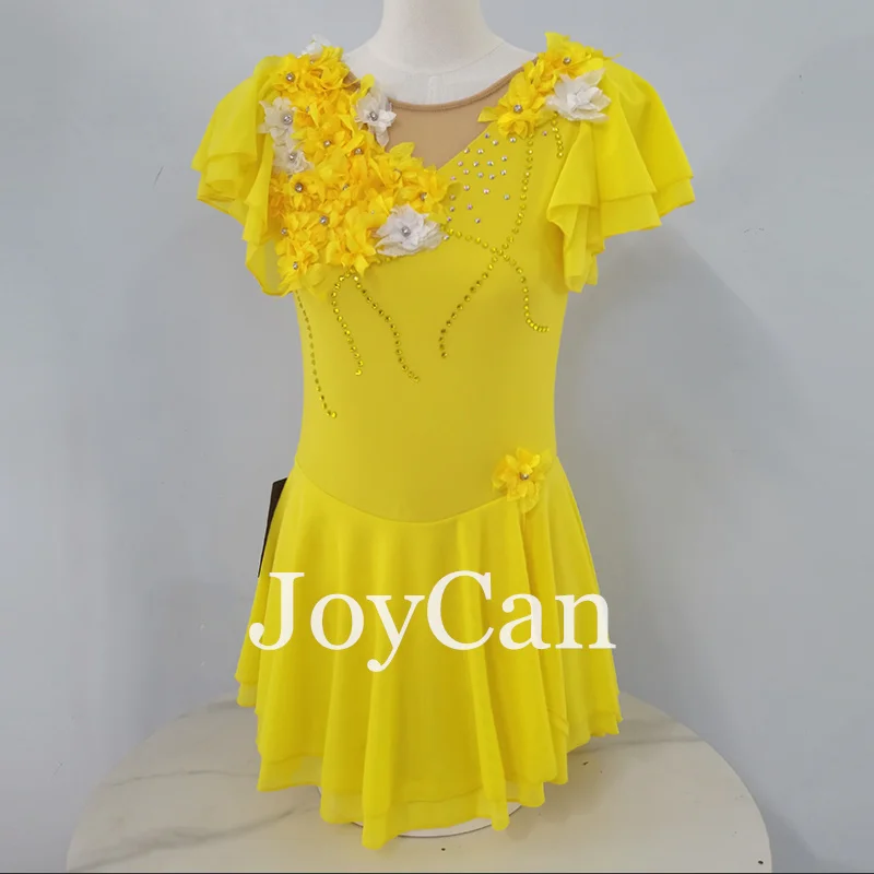 JoyCan Ice Figure  Skating  Dress Girls Yellow Spandex Stretchy Competition Dance Wear Customized
