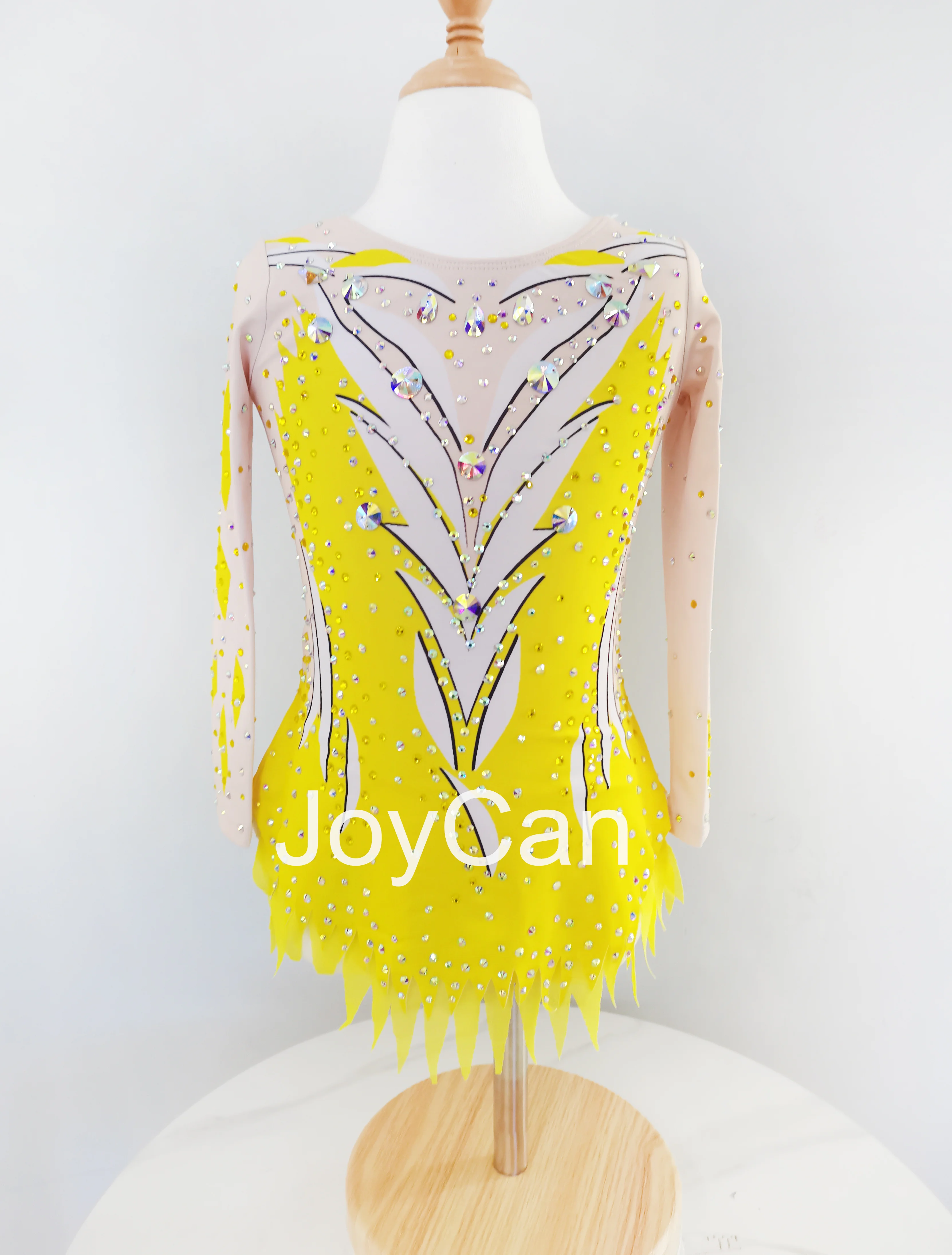 JoyCan Rhthmic Gymnastics Leotards Girls Women Yellow Spandex Elegant Dance Wear for Competitiion