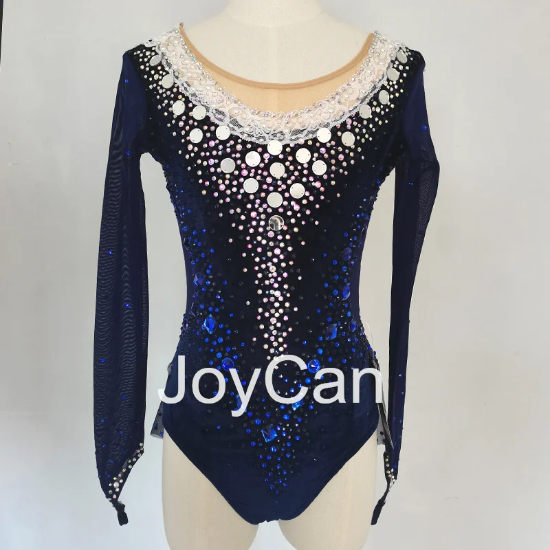 JoyCan Rhthmic Gymnastics Leotards Girls Women Dark Blue Spandex Elegant Dance Wear for Competitiion