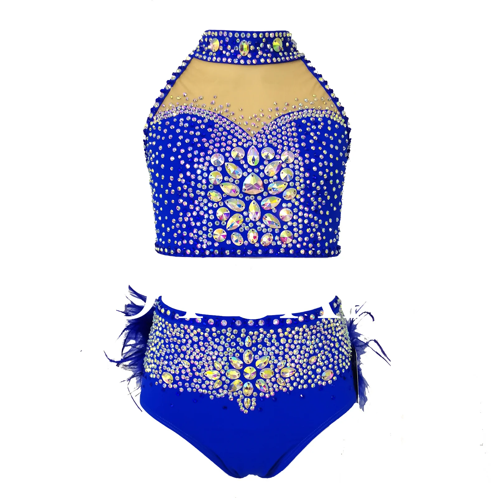 JoyCan Lyrical Dance Dress Blue Jazz Dance Costume Pole Dancing Clothes Girl Performance Training