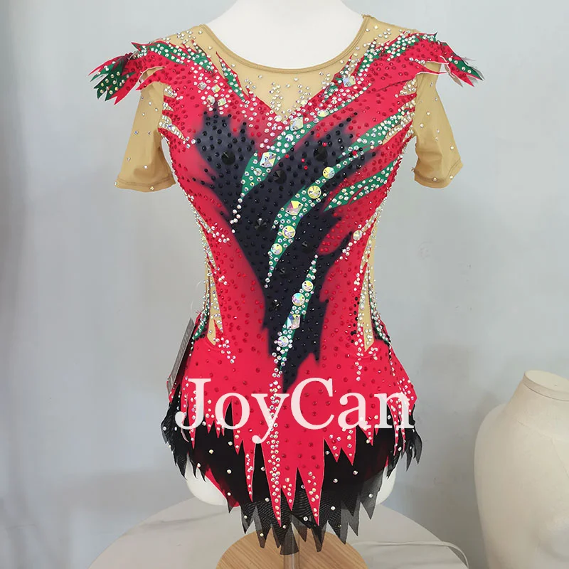 JoyCan Rhthmic Gymnastics Leotards Girls Women Red Spandex Elegant Dance Wear for Competitiion